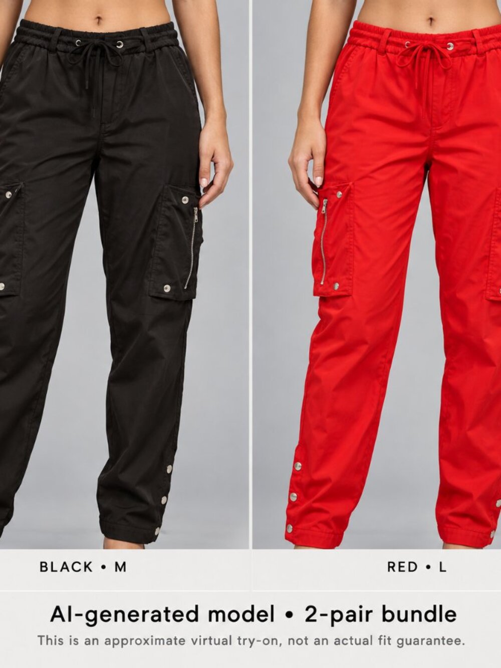 Fashion Nova 2-Pair Cargo Pants Bundle Black M Red L
